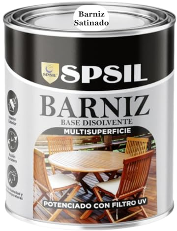 SPSIL Barniz Sintético al Agua para Madera Barniz Satinado 750ml, Protección UV y contra Humedad - Acabado Brillante - Secado Rápido - Interior y Exterior - Alto Rendimiento 8m²/L