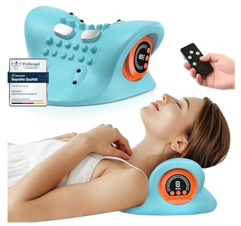 Masajeador de Cuello y Hombros con Función de Calor, EMS Masajeador Cervical Eléctrico, Relajador de Cuello y Cervicales, Neck Cloud, 3 Modos, 6 Velocidades, Masajeadores para Impulsos (azul)