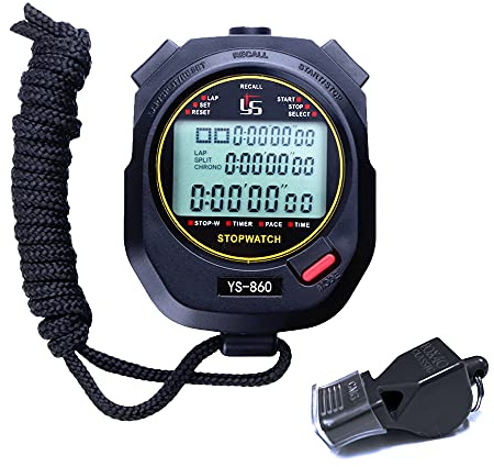 Cronómetro Deportes cronómetro Profesional Digital portátil 0.01 Segundo 60 Memoria Impermeable Cronómetro para Deportes al Aire Libre… Ys-860