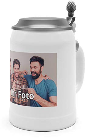 printplanet® Bierkrug mit Foto & Deckel – personalisierter Steinkrug 0,5 L – Humpen selbst gestalten – Krug mit eigenem Motiv – Geschenkidee für Bierliebhaber – spülmaschinengeeignet