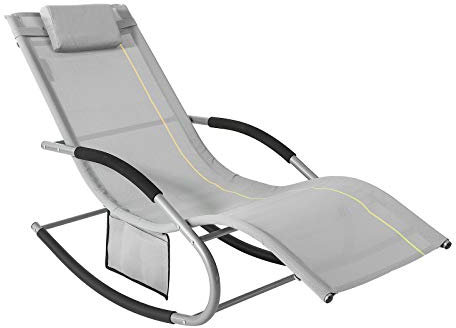 SoBuy Sonnenliege Gartenliege wetterfest Liegestuhl Schaukelstuhl mit Kopfkissen Relaxliege Schaukelliege Strandliege Outdoor Terrasse Balkon Camping bis 150 kg Grau Gartenmöbel OGS28-HG