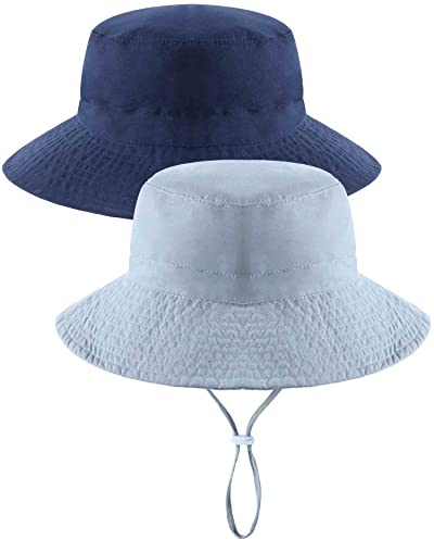 Adorel Chapeau Soleil Bob Été Anti UV Enfant Lot de 2 Gris, Bleu Marine 6-24 Mois (Taille Fabricant: S)