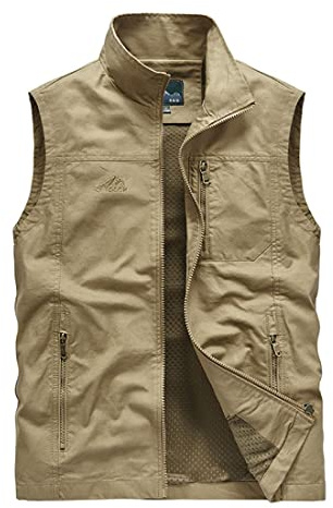 QCBH Gilet da Uomo in Cotone M-5XL Multitasche con Cerniera - Gilet Allentato di Moda