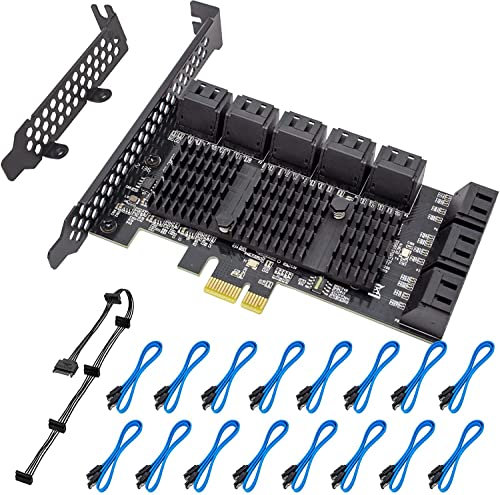 PCIE zu 16 SATA Ports PCIE SATA Controller Karte, 6 Gbps SATA 3.0 Controller, Kommt mit 16 SATA-Datenkabeln, PCI Express Card Support 16 SATA 3.0 Devices, Support Windows, MAC, Linux