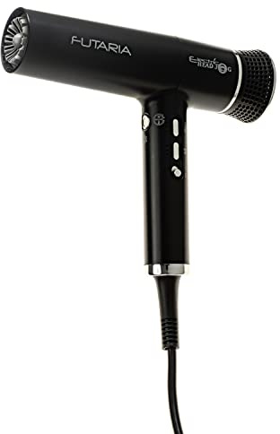 Electric Head Jog Futaria Hair Dryer. Lightweight Hairdryer with 2 Nozzles & Diffuser. Fast Drying 3 Temperature, 2 Speed Dryer with Cold Shot. Slim Hairdryers for Blow Drying & Styling (Black)