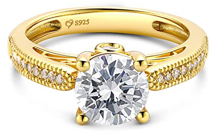 Jeulia Bague en argent sterling pour femme : oxyde de zirconium plaqué or bague de promesse bague en diamant pour femme fille bague bijoux de fête cadeau d'anniversaire (or jaune, 61(19.4))
