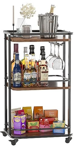 IBUYKE 3-Tier Home Bar Servierwagen, Küche Aufbewahrungswagen mit Rädern,11.81x15.75x33.07 Zoll,Rolling Mini Bar Cart für Zuhause, im Freien, Küche, Schlafzimmer TMJ319H