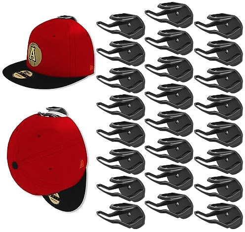 Niunuerga 24 Pack Adhesive Hat Hooks for Wall, Strong Hat Rack for Baseball Caps, Minimalist Hat Organizer Display for Home Decor, Hat Hold Hanger for Wall, Door, Closet, No Drilling (Black)