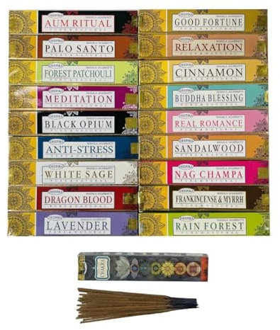 Deepika Premium-Räucherstäbchen, sortiert, 12 Packungen à 15 g, ideal für Meditation, Yoga, Aromatherapie, Entspannung