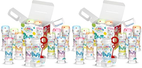 Bubble World - Party Bubbles - Bolle di Sapone - Confezione da 24pz - Tubetti monocolore e soffiatore integrato - Made in Italy