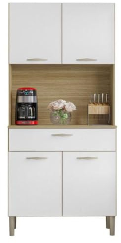 KITS PARANA Buffet de Cuisine 4 Portes 1 Tiroir Chêne et Blanc L 74.5 H 170.5 P 36.3 cm