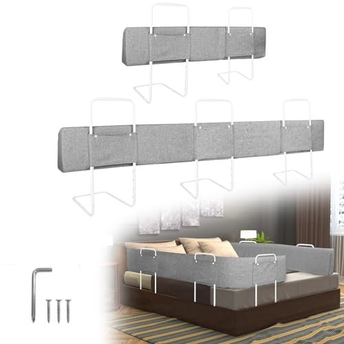 NAIZY Fallskydd säng 180 cm, sänggaller, sängskydd, 5 hål, justerbar höjd, sänginramning, linnegrå, spjälsäng, fallsäker
