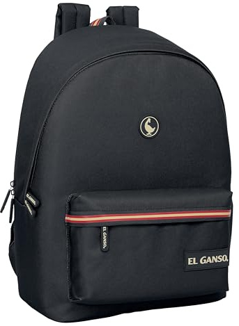 Safta El GANSO BASICS 15,6 tum och USB-datorryggsäck, perfekt för ungdomar i olika åldrar, återvunnet tyg, bekvämt och mångsidigt, kvalitet och styrka, 31 x 18 x 44 cm, svart färg, svart, Estándar,