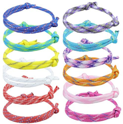 LEEQ Pulseras Náuticas Trenzadas - 12pcs Surf Pulsera Cuerda Ajustable Hecha a Mano, Marinera Brazalete Paracord Colorida, Pulseras Trenzadas geniales para Hombres Mujer Niños Surfista Pareja