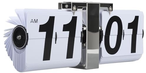 Greensen Horloge de Bureau à Rabat 12 Heures Horloge Mécanique Automatique à Bascule Minimaliste Rétro Flip Clock Horloge Numérique Rabattable pour Salon, Café, Bureau (White)