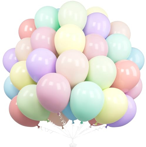 Unisun Pastellfärgade regnbågsballonger, 50 st, 30 cm, macaronlila ballonger, flerfärgade latexballonger för kvinnor, flickor, dekorationer för födelsedagsfest, babyshower, årsdag, picknick