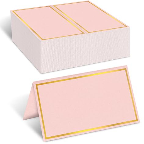 AVERZELLA 100 Pack Metallic Table Cards Place Cards Name Cards for Table Setting, 250g Pearled Table Tents Name Tents, Avery Place Cards for Wedding, Meeting, Party, Reserved Seating Sign (Peach Pink)