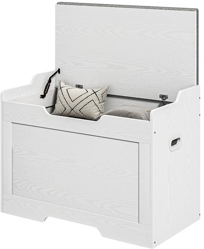HOMCOM Cassapanca da 103L, Panca Contenitore Multiuso con Cuscino in Tessuto Lavabile, Panca Portaoggetti in Legno per Ingresso, Corridoio, Camera da Letto, Soggiorno, 75x40x56 cm, Bianco