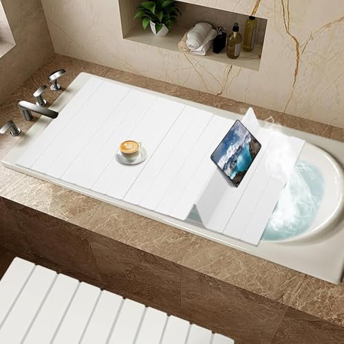 Generico Vassoio Pieghevole per Vasca da Bagno, Coprivasca Pieghevole Otturatore in PVC per Vasca con Tapparella Isolante per Il Bagno Lettura Rilassante Tavole da Bagno Antipolvere(150x66x0.65cm)