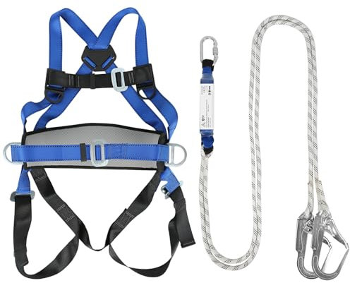 MENAYODA Ceinture de sécurité anti-chute - 5 points - Avec corde de sécurité - Tampon pour l'extérieur, l'escalade des arbres, l'alpinisme, les services d'urgence (bleu)