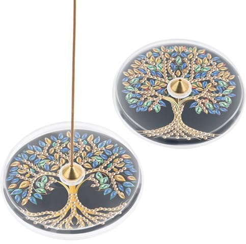 DCIDBEI Peinture Diamant Lot de 2 Brûleurs d'encens en Mosaïque pour Adultes Bol d'encens Diamond Painting Support Encensoir Porte-Encens Brûleur d'Encens en Bâton Arbre de Vie