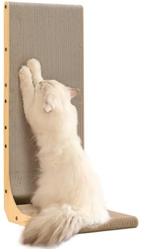 FUKUMARU Grattoir pour Chat, Grattoir Murale en Forme de L 83 cm Carton à Gratter pour Chat avec Jouet à Balle pour Chats d'Intérieur, Taille Extra Large