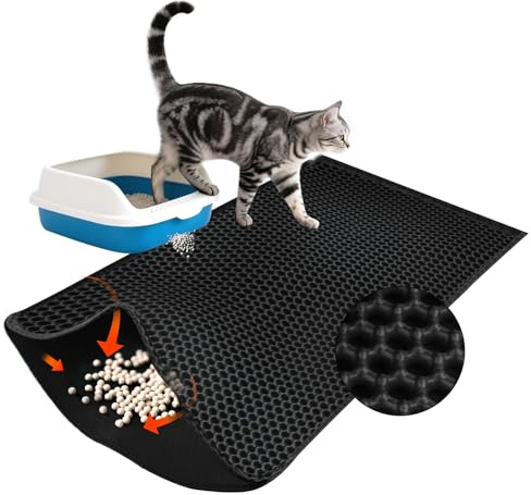 VFANDV Tapis Litière Chat 90 X 60 Cm, Tapis de Litière, Tapis Chat Imperméable, Double Couche Nid d'abeille, Résistant à l'Urin Tapis de Litière pour Chat, Noir