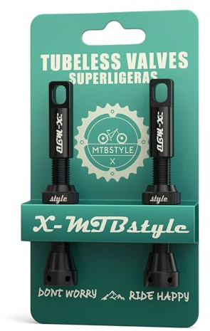 XMTBSTYLE Válvulas Tubeless Presta 44 mm – Pack de 2 para MTB, Carretera, Gravel y E-Bike – Aluminio CNC con Núcleo Extraíble Ovus, Color Negro