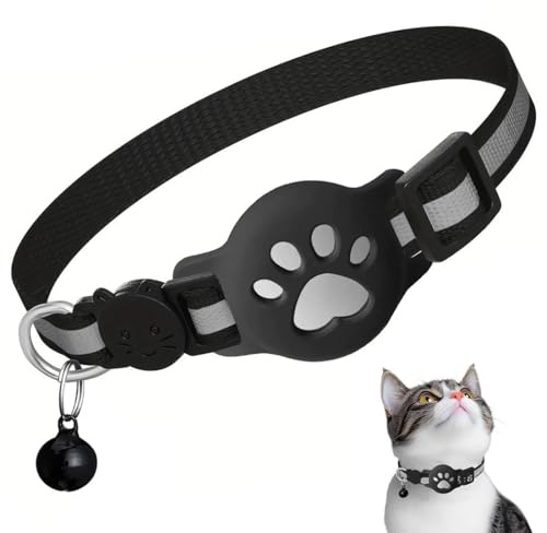 JEYORZY Collier Chat pour Airtag,Accessoire pour Airtag Apple,Collier Avec Boucle Anti-éTranglement pour Chaton et Petits Chiens,Airtag Non Inclus (Noire)