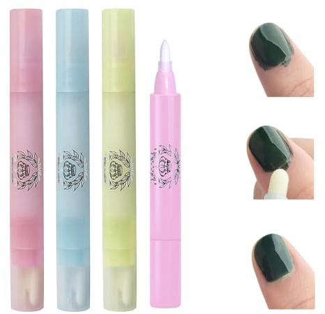 4 PCS Nail Art Polish Corrector Pen, Nail Polish Remover Pen, Refillable Nail Edge Cleaning Pen, Nail Varnish Mistakes Remover for real nails, Nail Art Removal Pens with 12 Replacement Tips
