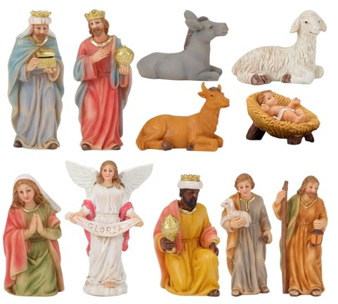 Belén de Navidad - Decoraciones navideñas Figuras religiosas de Jesús Escena de guardería | Estatua de la Sagrada Familia Bebé Jesús María José - Decoración interior y exterior para jardín, patio