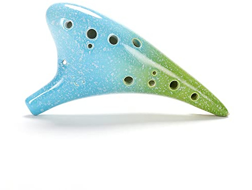 XUMIUZIY Flauto Ocarina in Ceramica Alto C a 12 Fori con Superficie Smaltata, Strumento Musicale per Appassionati di Musica, Fornito con Cordino e Borsa Protettiva (Blu e verde)