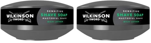 Wilkinson Sword Jabón de Afeitar Clásico para Hombre 125 g – Espuma de Afeitado Rica para Piel Sensible, Hidratante, con Taza Recargable – Afeitado Tradicional, Barba y Rostro, Fabricado en Alemania