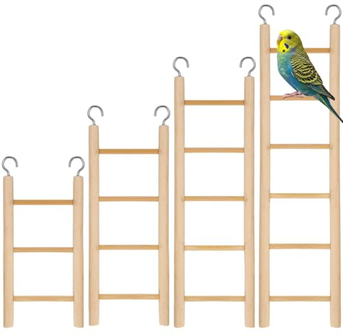 XLIUAX 4 Pack Hanging Bird Climbing Ladder, 3&4&5&6 Step Wooden Bird Ladder Bird Cage Ladder Climbing Toys for Parrot Hamster Cockatoo Lovebird Bird Cage Accessories