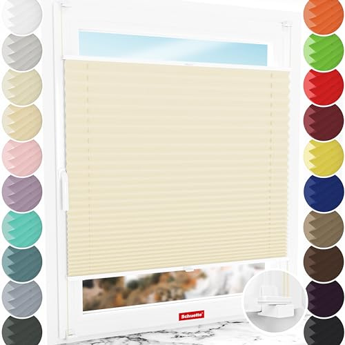 Schuette® Plissee ohne Bohren ● Thermo Kollektion: Milk Tea (Beige) ● 50x130cm (Breite x Höhe) ● Suprafix Faltrollo X Klemmfix Rollo ● Blitzschnelle Montage inkl. Video