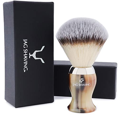Jag Shaving Brocha de afeitar – Brocha de afeitar de pelo sintético de punta plateada – Brocha de afeitar – Brocha de afeitar – Bro