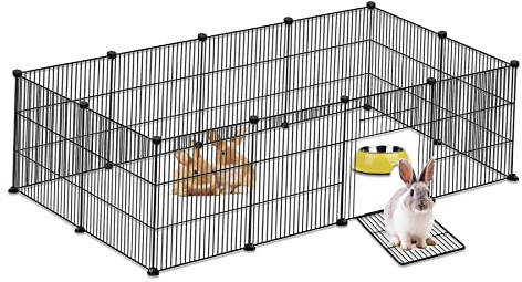 Froadp 142x72x36cm Simple Enclos Métallique pour Lapins XL Cages Grillagé pour Petits Animaux Clôture pour Chiots avec Porte Parc pour Petits Animaux Domestiques, Chaton, Rongeurs (Noir)