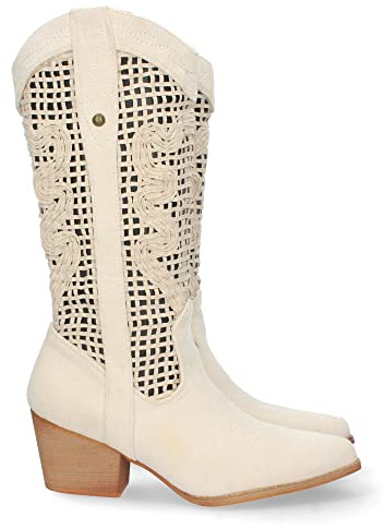 shoes&blues.es 71064 Bota de Tacon para Mujer, Comoda, con Calados en la Cana, y Cierre de Cremallera, Primavera Verano 2023 Beige Talla 40