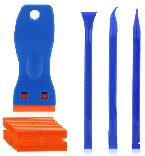 TIESOME 1 Mini grattoir en plastique avec 10 lames en plastique et 3 bâtonnets de nettoyage de détails à double tête, Kit de raclage plastique multi-usages outil de raclage résistant aux rayures