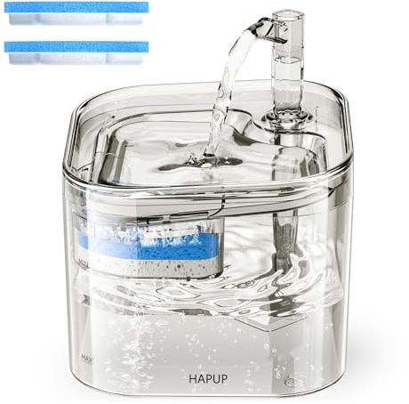 HAPUP Cat Water Fountain 2.2L Automatic Cat Fountain Square Pet Water Fountain Clear Upgraded Inside with Smart Pump Replacement Filters for Cats Puppy Animal Multiple Pets