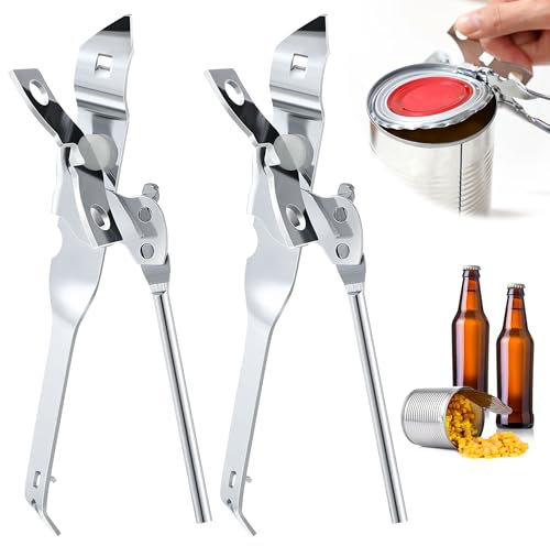 Dunkive 2 Pack Can Opener Manual, Safety Commercial Smooth Edge Can Opener, Heavy Duty Stainless Steel Hand Held Canned Open, Small Side Cut abrelatas, Multifunctional Bottle Open for Camping, Kitchen