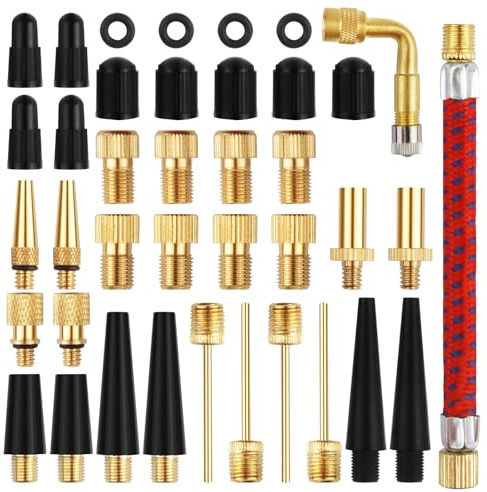 Juego de adaptadores de válvula de bicicleta de 42 piezas, todos los adaptadores de válvula para bicicletas, adaptador de válvula de coche y adaptador de válvula francesa, aguja de bola y codo