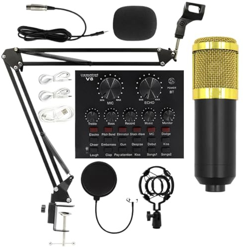 Generico Set Microfono A Condensatore, Kit Microfono Podcast A Condensatore USB | Set Microfono Per Registrazione Plug And Play | Set Di Schede Audio Per Streaming Live, Kit Microfono Per Streaming