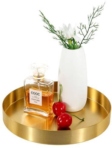 Vassoio da Portata Rotondo Dorato, Vassoio Decorativo Organizer d'Oro, Vassoi Portaoggetti per Piatto in Acciaio Inox, Cosmetici Piatti per Candele, Gioielli, Trucco, Stoviglie da Cucina, 20 cm