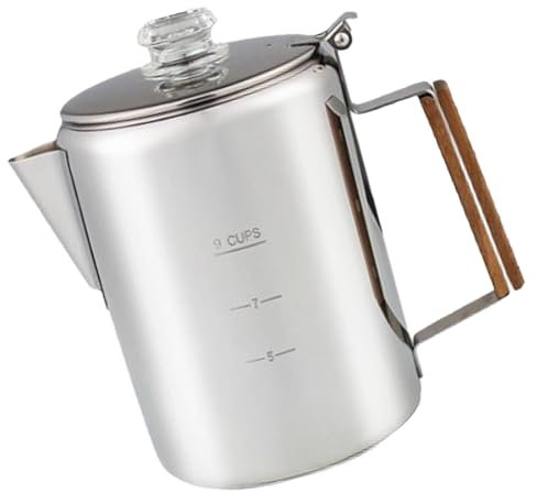Zkydhbd Praktisk kaffebryggare i rostfritt stål 9 koppar perkolator för lägereldar bryggning stor kapacitet kaffekannor med skala