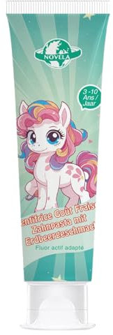 Natürliche Erdbeer-Kinderzahnpasta | 98% natürliche Inhaltsstoffe | Karieshemmendes Xylitol | Fluorid 1000 ppm | Leicht auszuspucken | Parabenfrei | Standtube + Auslaufschutz | 50 ml