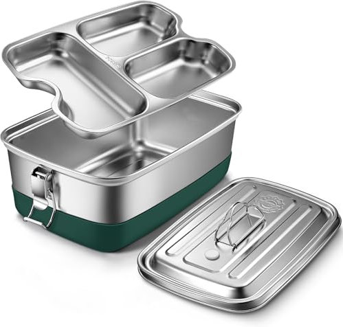 Aurinovellia Premium Edelstahl Brotdose, 2000ml Lunchbox Auslaufsicher, Brotzeitdose mit 3 Fächern, Brotdosen Metall, Umweltfreundlich & BPA-frei, Bento Box, Jausenbox, für Erwachsene & Kinder