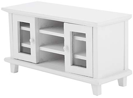 Watris Veiyi Muebles para casa de muñecas, muebles en miniatura, accesorios para casa de muñecas, soporte de TV a escala 1:12, para niños, 12,1 × 4,6 × 6,5 cm, blanco