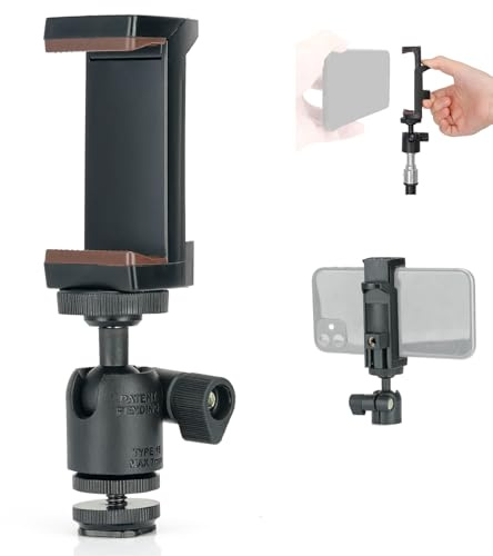 Koolehaoda Adattatore per treppiede per telefono cellulare con mini testa a sfera girevole universale da 1/4, rotazione a 360°, morsetto regolabile per telefono cellulare, morsetto per smartphone per