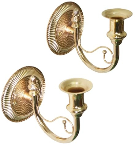 Wswqop Confezione Da 2 Portacandele Conici in Metallo, Applique Da Parete Decorativa in Stile Retrò per Matrimoni, Soggiorni E Camere Da Letto, Oro